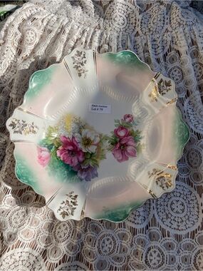 Vintage RS Prussia Floral Scalloped Porcelain Serving Bowl - Pink & Green